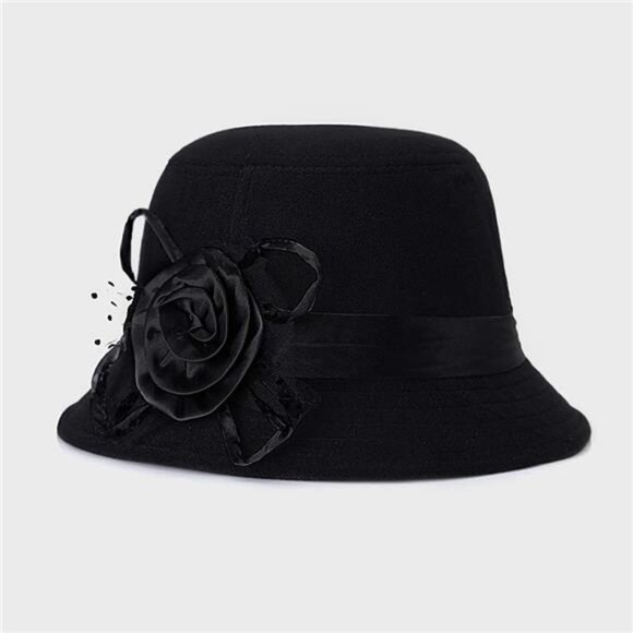 Vintage Felt Cloche Hat Winter Floral Fedora Bucket Hat Bowler Hats - Picture 3 of 6